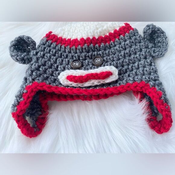 Crochet Baby Hat Sock Monkey 0 - 3 months - Picture 2 of 8
